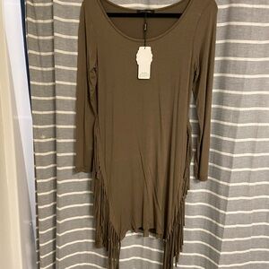 Casual Green Long Sleeve Sheath Dress with Scoop Neck